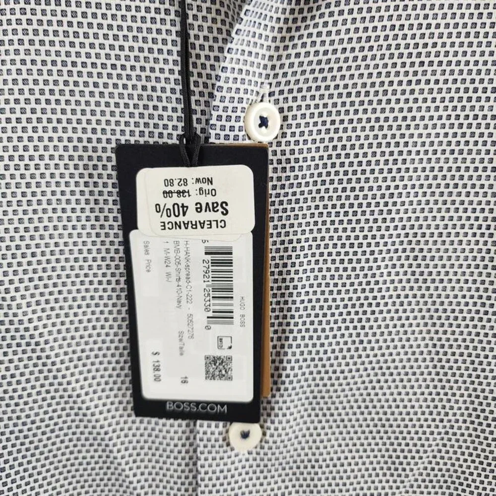 BOSS Easy-Iron Slim-Fit Dress Shirt Men's 41 L/16 Navy Button Closure L/S
